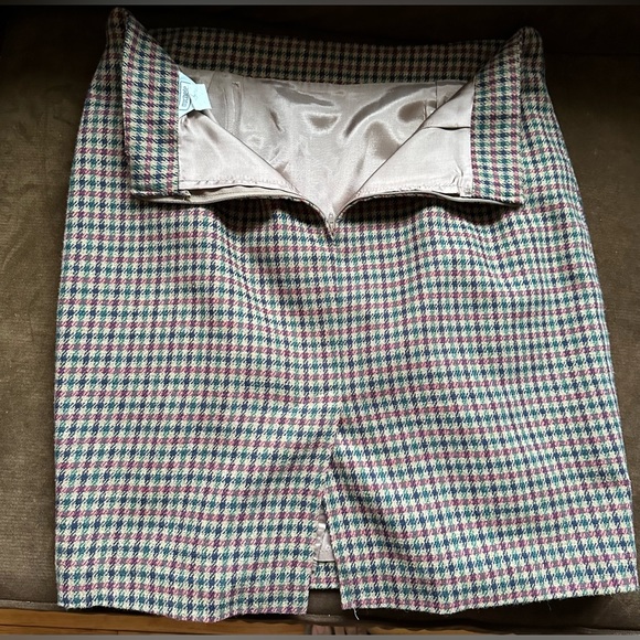 Michele Tweed Brown Black Red & Green Midi Zipper In Back SZ 16 Good Con… - Picture 7 of 11